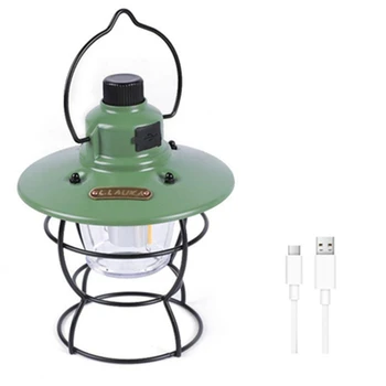 1 шт. Ретро походные фонари, лампа для палатки, USB перезаряжаемая Аварийная портативная лампа для лошадей (светло-зеленый)