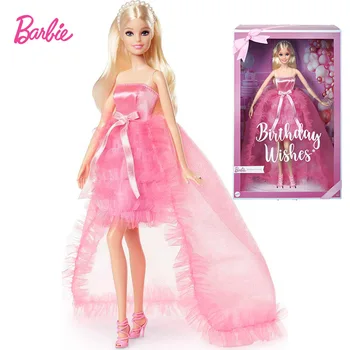 100% Оригинальная Праздничная кукла Барби 2023 Года, Блондинка В розовом платье из атласа и тюля, Модная Hjx02, Коллекционная кукла для девочек, игрушка в подарок