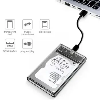 2,5-дюймовый прозрачный жесткий диск SSD с интерфейсом SATA III к USB 3,0, корпус для жесткого диска, поддержка мобильного внешнего жесткого диска емкостью 2 ТБ для ноутбука E5N8