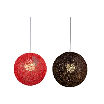 2 предмета, люстра с шариками из бамбука, ротанга и пеньки, индивидуальное творчество, Сферический абажур из ротанга-гнездо - Красный и кофейный