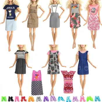 20 Шт. кукольных аксессуаров = 10 кукольных тканевых костюмов + 10 туфель в кавайном стиле, подходящих для 30-сантиметровых кукол Барби и кукольных игрушек BJD