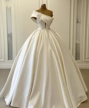 2020 Винтажное Плиссированное Бальное платье на одно плечо, Пышные Свадебные платья, Атласные Свадебные платья длиной до пола, vestidos de noiva