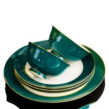 2022 Новый набор чаш и блюд Высокого качества подглазурного цвета, чаша и тарелка из светлой роскошной посуды из Цзиндэчжэньского костяного фарфора