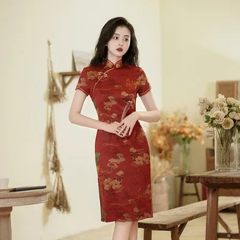 2023 Летний Новый Тонкий Модный костюм Cheongsam в стиле ретро для банкета, вечернее платье Ципао в китайском стиле для женщин Оптом