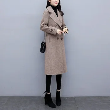 2023 Новое женское Простое Свободное платье средней длины в корейском стиле, воротник выше колена, Элегантное осенне-зимнее шерстяное пальто