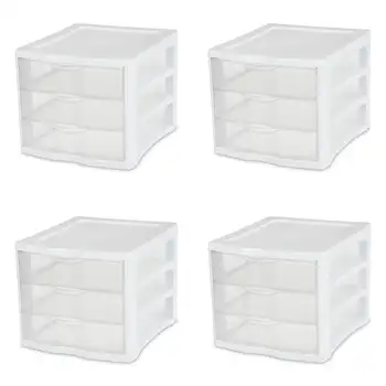 3 выдвижных ящика Пластиковый, белый, Набор из 4 органайзеров Для хранения настольных принадлежностей настольный органайзер