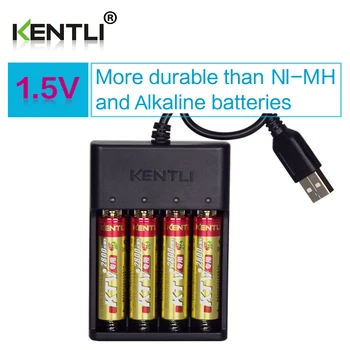 4шт KENTLI 1.5V AA PK5 2800mWh перезаряжаемые литиевые литий-ионные аккумуляторы батарея + 4 слота литиевое быстрое зарядное устройство AA