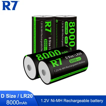 4ШТ R7 1,2 В Ni-MH Размер D Аккумуляторная Батарея 8000 мАч LR20 Тип D nimh Аккумулятор Для Бытового Водонагревателя С газовой плитой