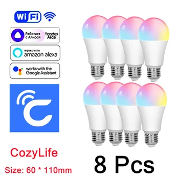 8 Шт. лампа E27 15 Вт WiFi умная лампа CozyLife LED умная лампа Работает с Alexa Google Home Яндекс Алиса 85-265 В RGBCW с регулируемой яркостью