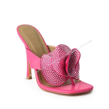 Abesire/ Розовые Босоножки с Кристаллами, Цветочный декор, Однотонные туфли на Шпильке, Обувь на Высоком Каблуке с Квадратным носком для Женщин, Обувь на Каблуке Zapatillas Mujer