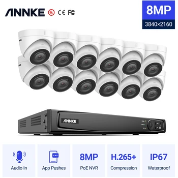 ANNKE 4K Ultra HD POE Система видеонаблюдения 16CH H.265 + NVR Рекордер 4K Камера Безопасности Аудиозапись 8X8MP PoE IP-камера