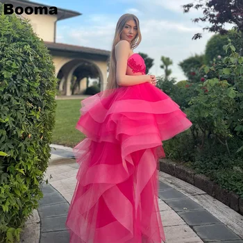 Booma Ярко-розовые платья для выпускного вечера с высокой посадкой, аппликации в виде сердца, Многоуровневые вечерние платья из органзы, платья для особых случаев для женщин 2023
