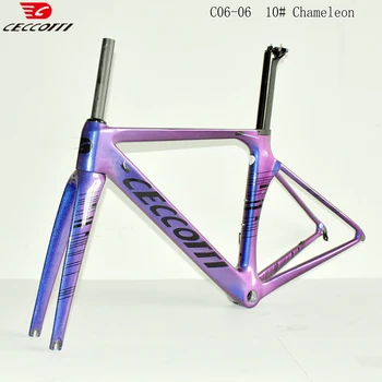 CECCOTTI-Полностью карбоновая велосипедная рама, Набор рам для шоссейных велосипедов, доступны различные цвета Хамелеон, более прочный T1000, Новое поступление