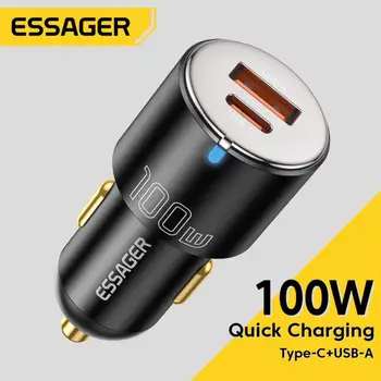 Essager 100 Вт Автомобильное Зарядное Устройство Для Быстрой Зарядки Quick Charger QC PD 3,0 Для iPhone 14 Type C USB Автомобильное Зарядное Устройство Для Samsung Ноутбуков Планшетов