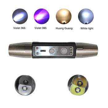 GM Портативный Белый Желтый УФ светодиодный фонарик USB, перезаряжаемый, 365нм, 395нм, Черный свет Для идентификации драгоценных камней, янтаря, Нефрита, денег