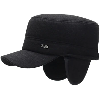 HT3925 Зимняя бейсболка, шапки для мужчин, Теплая Регулируемая шерстяная бейсболка с плоским верхом, Армейская военная кепка-ушанка для старшего Мужчины, шляпа для папы