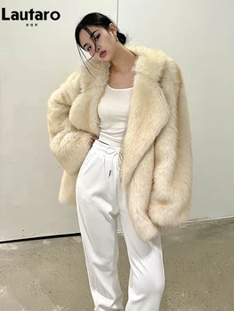 Lautaro Зимнее Свободное Повседневное Толстое теплое мягкое шерстяное пальто из искусственного меха, женская роскошная высококачественная пушистая куртка, Корейская мода