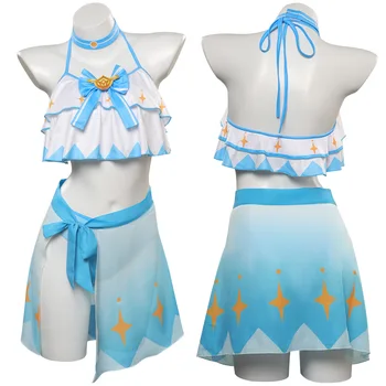 Lumine Косплей купальник Genshin Impact Female Girl Fantasia Летние купальники на Хэллоуин, Карнавал, маскировочный костюм для вечеринки, синее платье