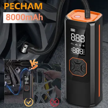 PECHAM Автомобильный Шиномонтажный насос, Автоматический Компрессор для накачивания шин для мотоцикла, велосипеда, лодки, 8000 мАч, 12 В, Портативный цифровой надувной воздушный насос