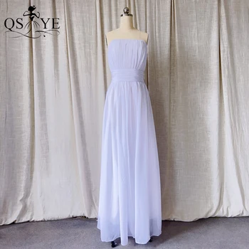 QSYYE, Чисто белые Шифоновые свадебные платья US10, Свадебное платье Трапециевидной формы без бретелек, Платье Невесты с лентой на молнии сзади, брак