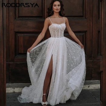 RODDRSYA/ Свадебное платье на тонких бретельках, Свадебное платье без рукавов с блестящим жемчугом, Элегантное Свадебное платье А-силуэта с открытой спиной для Невесты