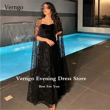 Verngo, блестящие черные кружевные бархатные вечерние платья с шалью Длиной по щиколотку, женские платья для выпускного вечера в Саудовской Аравии, арабские платья для вечеринок