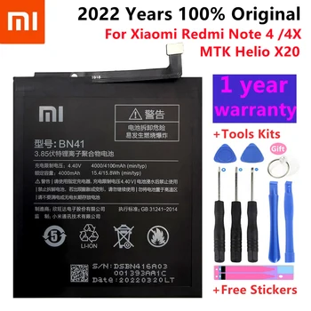 Xiao mi 100% Оригинальный Аккумулятор BN41 4100mAh Для Xiaomi Redmi Hongmi Note 4/Redmi Note 4X MTK Helio X20 Батареи