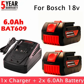 Аккумулятор 18V 6.0Ah для Электродрели Bosch Литий-ионный аккумулятор 18V BAT609, BAT609G, BAT618, BAT618G, BAT614 + зарядное устройство 3a