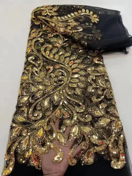 Африканская кружевная ткань Высокого качества, Сетчатый тюль с крупными блестками, Нигерийские ткани, Материалы для одежды, Кружевная ткань 5 ярдов, Свадебное платье