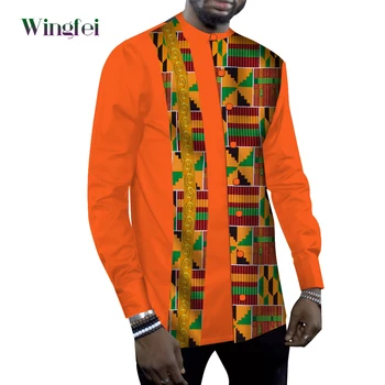 Африканская одежда для Мужчин, Модная Рубашка с длинным рукавом, Блузка Дашики с принтом Анкары, С Круглым вырезом и Пуговицами, в стиле Пэчворк, Африканские Мужчины, WYN1776