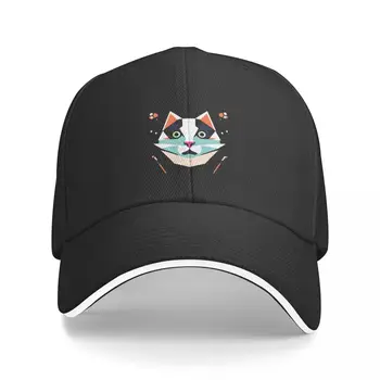 Бейсбольная кепка для мужчин и женщин с резинкой для инструментов, Геометрические шляпы в стиле вестерн с изображением кота, хип-хоп с помпоном