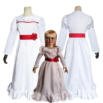 Белое платье ConjingDoll Annabelle для взрослых и детей, Косплей-костюм, маска Ужасов, Юбка для выступлений на Хэллоуин для женщин и девочек
