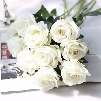 Белые шелковые розы, искусственные цветы, декор свадебного домашнего стола, Искусственные цветы