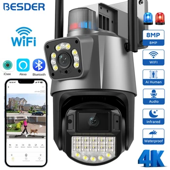 Бесплатная 8-мегапиксельная PTZ WiFi камера с двойным экраном цветного ночного видения, наружная 4-мегапиксельная IP-камера Безопасности, камера видеонаблюдения ICSEE App