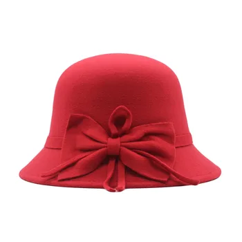 Верхняя шляпа с большим бантом, Женская Модная Шерстяная шляпа для бассейна, Шерстяные шляпы-ведра для тетушки, Женские Повседневные шляпы от Солнца