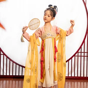 Весенний детский костюм Хань, новый женский детский костюм Super Xianru, брендовая юбка в китайском стиле с вышивкой для девочек, костюм Хань Тан