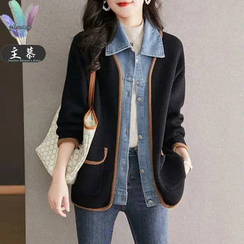 Весенняя новинка 2023, Корейская версия, Облегающая Одежда, соответствующая темпераменту, Сшитая из джинсовой ткани, бейсбольная куртка-двойка