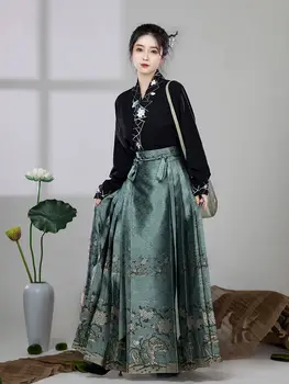Весной и летом 2023 года новая улучшенная женская юбка Hanfu на шнуровке с лошадиным лицом в китайском стиле для ежедневных поездок на работу