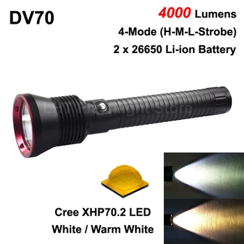 Высокая Мощность DV70 Cree XHP70.2 4000 люмен 4-режимный светодиодный фонарик для дайвинга (2x26650)
