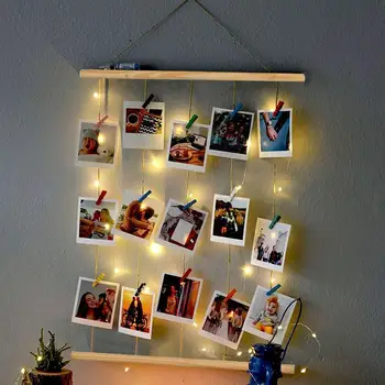 Деревянная вешалка с подсветкой на шнурке ручной работы, зажимы для фотографий, Светодиодный фото-подвесной светильник на стене, Зажимная рамка Collag L9L9