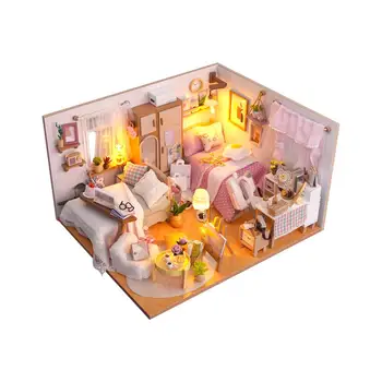 Деревянные миниатюрные наборы для кукольного домика, идеальный подарок для мальчиков и девочек с мебелью и украшениями, модель кукольного домика, Креативная спальня