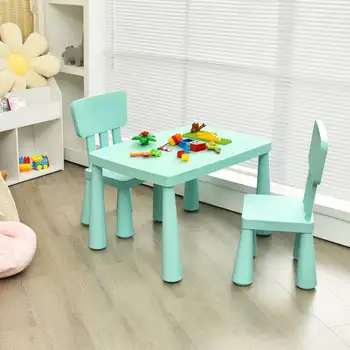 Детский игровой Обеденный стол для учебы, подарок для ребенка, Детский стол и 2 стула, зеленый
