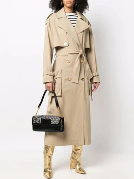 Дизайнерский модный женский элегантный двубортный тренч с поясом HIGH STREET 2023 Осень-зима