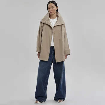 Женская осенне-зимняя новинка Frank1e, британский нишевый дизайн, куртка-накидка с высоким воротником, силуэт тренч средней длины