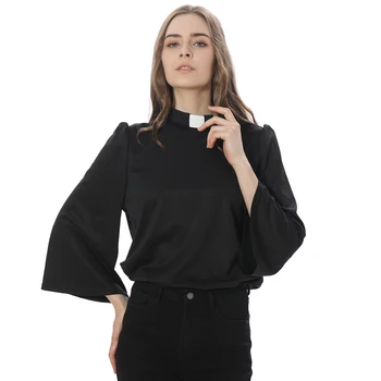 Женская рубашка для священнослужителей, черный воротник-стойка, Распашной рукав 3/4, костюм для церковной мессы