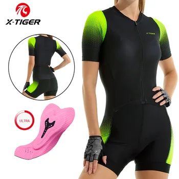 Женский комбинезон для велоспорта X-TIGER с коротким рукавом, комплекты из джерси для велоспорта, профессиональный командный велосипедный комбинезон для триатлона