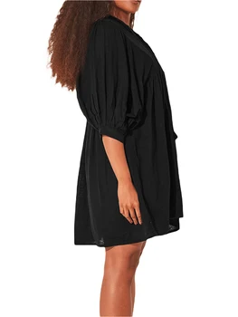 Женское повседневное платье с V-образным вырезом и рукавами 3-4, однотонное платье-качели - стильная летняя одежда для отдыха для шикарного образа