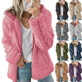 Зимняя женская флисовая куртка Кораллового цвета, Женская уличная теплая плюшевая толстовка на молнии, Женская розовая одежда с капюшоном