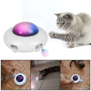 Интерактивная Электрическая игрушка для кошек UFO, поворотный стол для домашних животных, ловящие Автоматические игрушки для развлечения кошек, сменное перо, USB зарядка