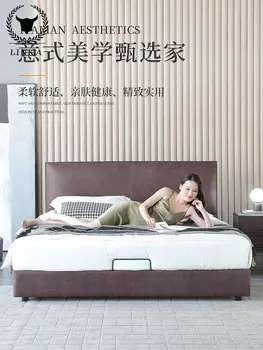 Итальянская минималистичная легкая тканевая кровать с роскошными технологиями скандинавский минимализм современная двуспальная кровать свадебная кровать маленькая квартира мастер кровать